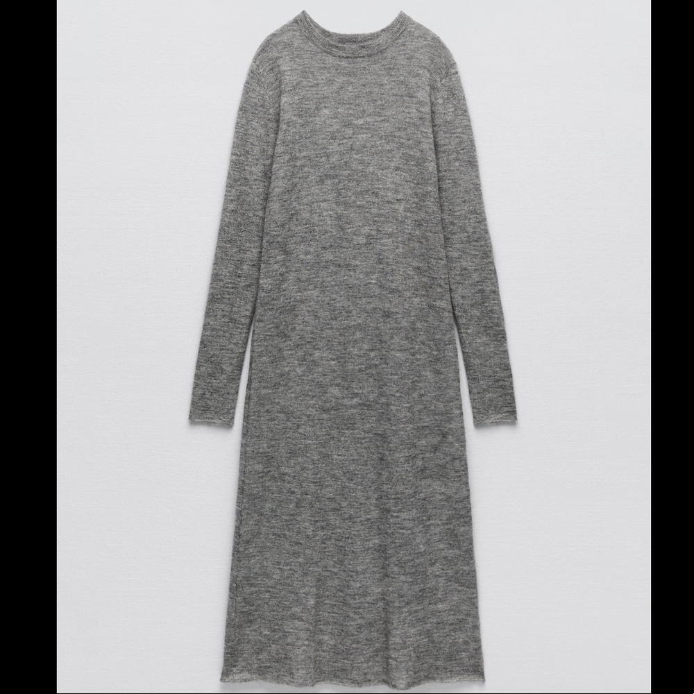 Zara Limited Edition Wool Alpaca Lightweight Knit Sweater Midi Dress